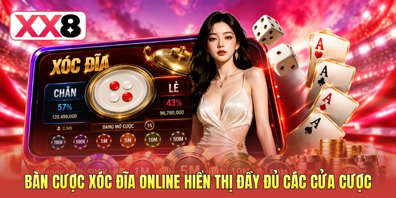 Bàn cược xóc đĩa online hiển thị đầy đủ các cửa cược