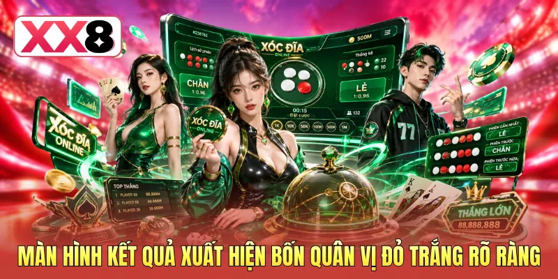 Màn hình kết quả xuất hiện bốn quân vị đỏ trắng rõ ràng